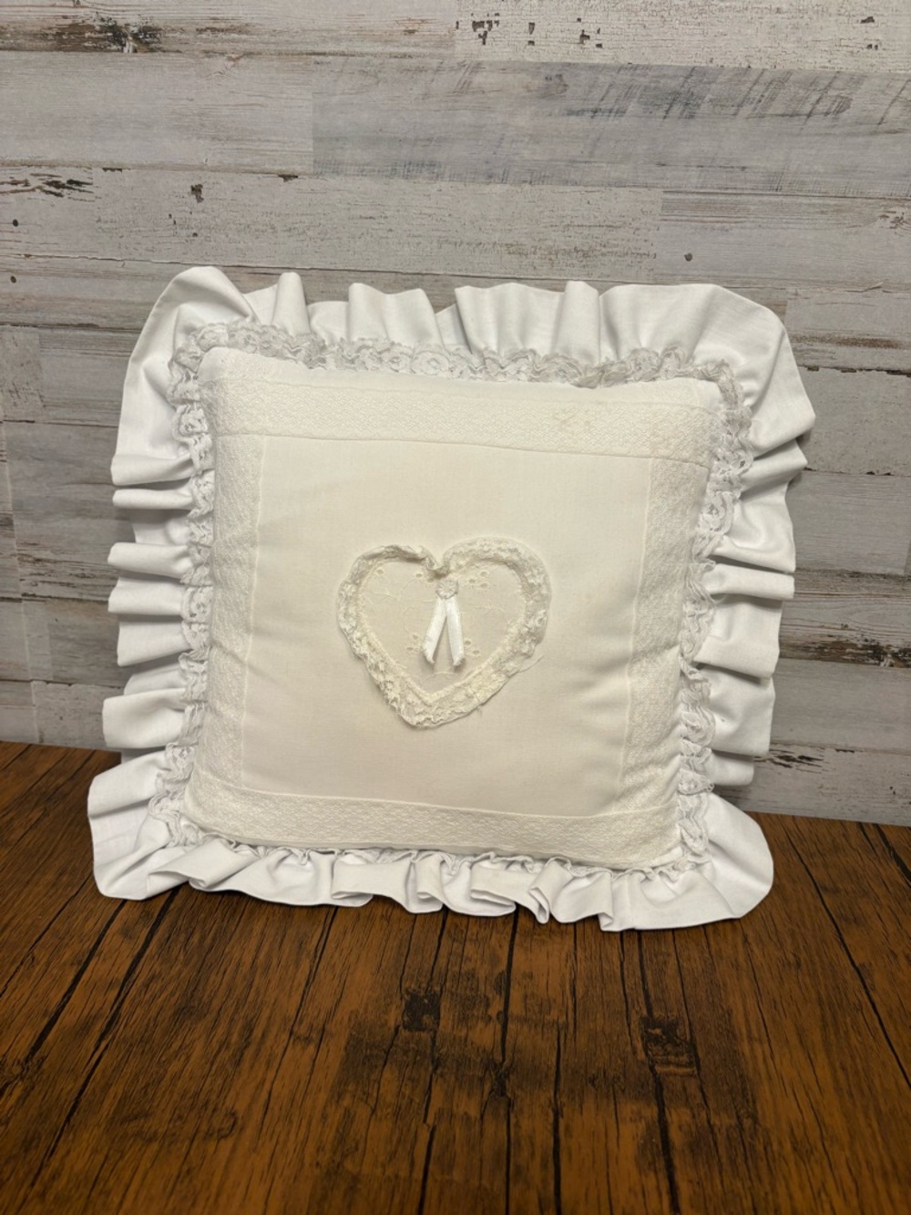 Ruffled Heart Accent Pillow in Ivory